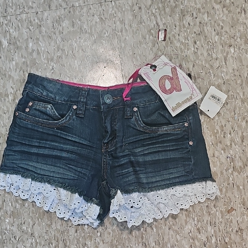 Doll House NWT Dark Blue Denim Shorts with Lace Trim